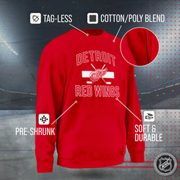 Detroit Red Wings Adult NHL Face Off Hockey Fleece Crewneck Sweatshirt - Red