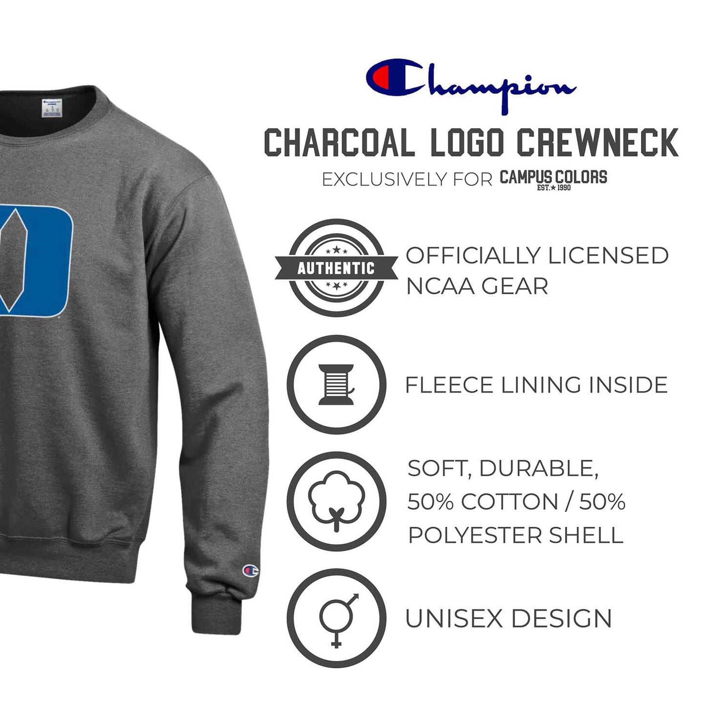 Duke Blue Devils Adult Mascot Fleece Crewneck - Charcoal