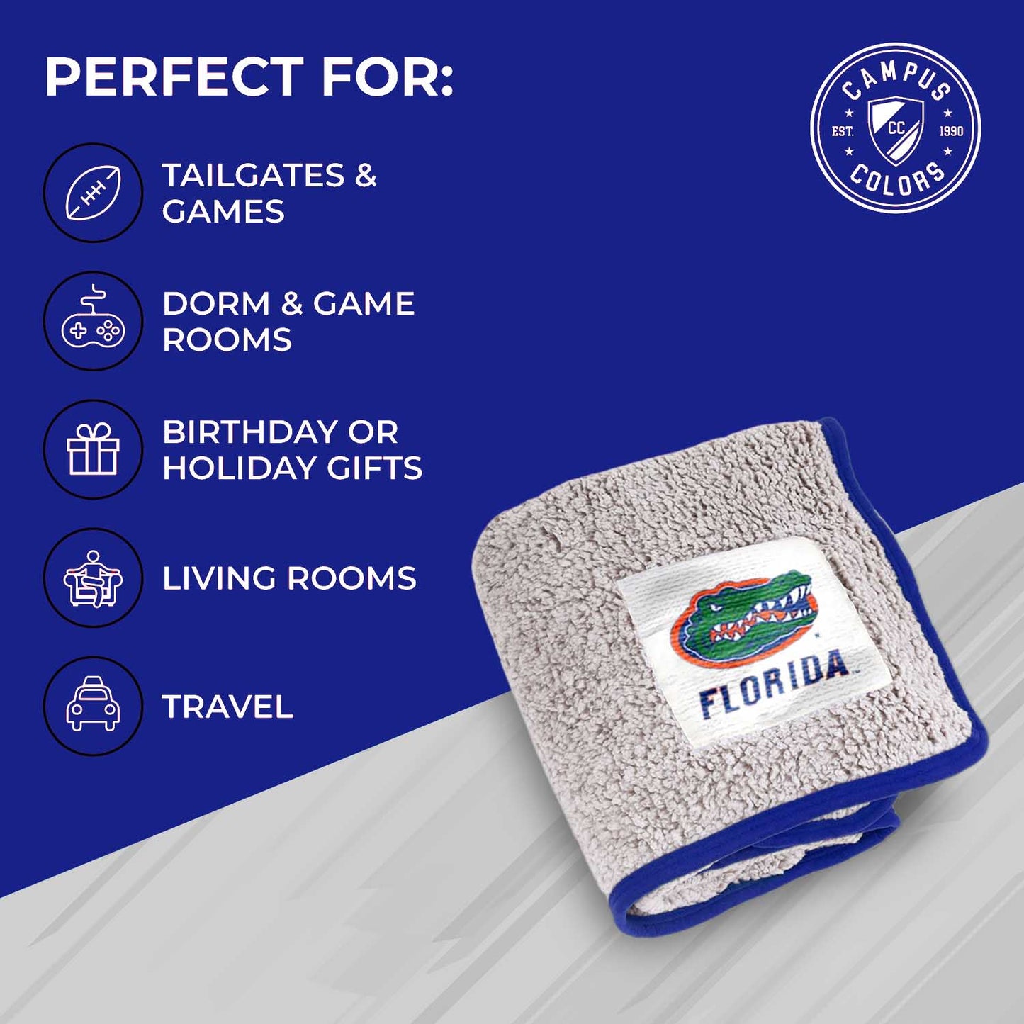 Florida Gators NCAA Silk Sherpa College Throw Blanket - Blue