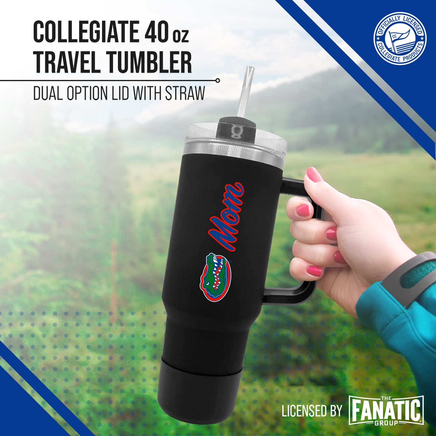 Florida Gators Collegiate 40oz Stainless Steel Travel Tumbler with Handle for Mom - Black