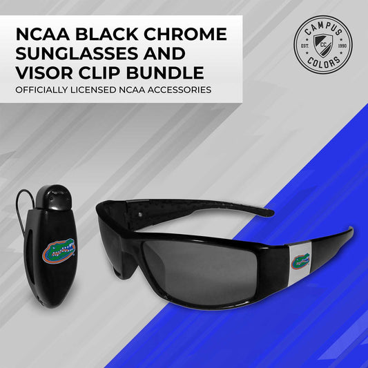 Florida Gators NCAA Black Chrome Sunglasses with Visor Clip Bundle - Black