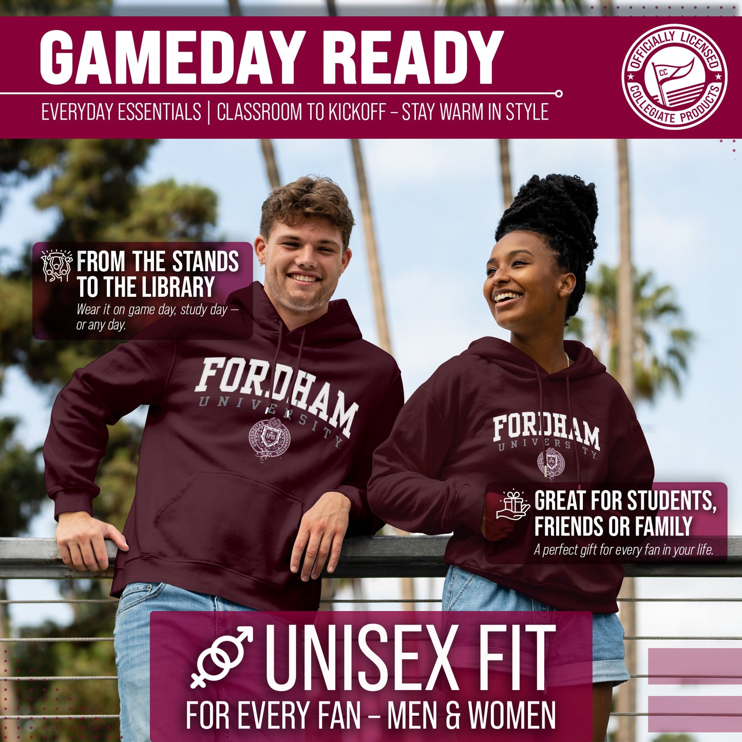 Fordham Rams Adult Arch & Logo Soft Style Gameday Hooded Sweatshirt - Maroon