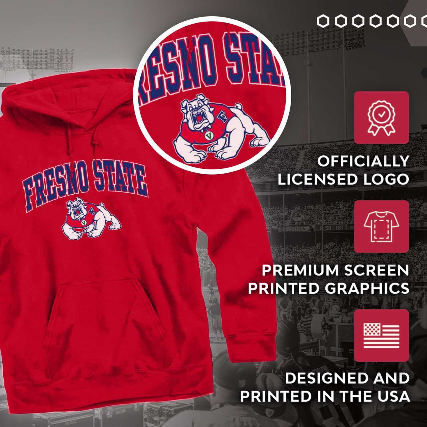 Fresno State Bulldogs Adult Arch & Logo Soft Style Gameday Hooded Sweatshirt - Red