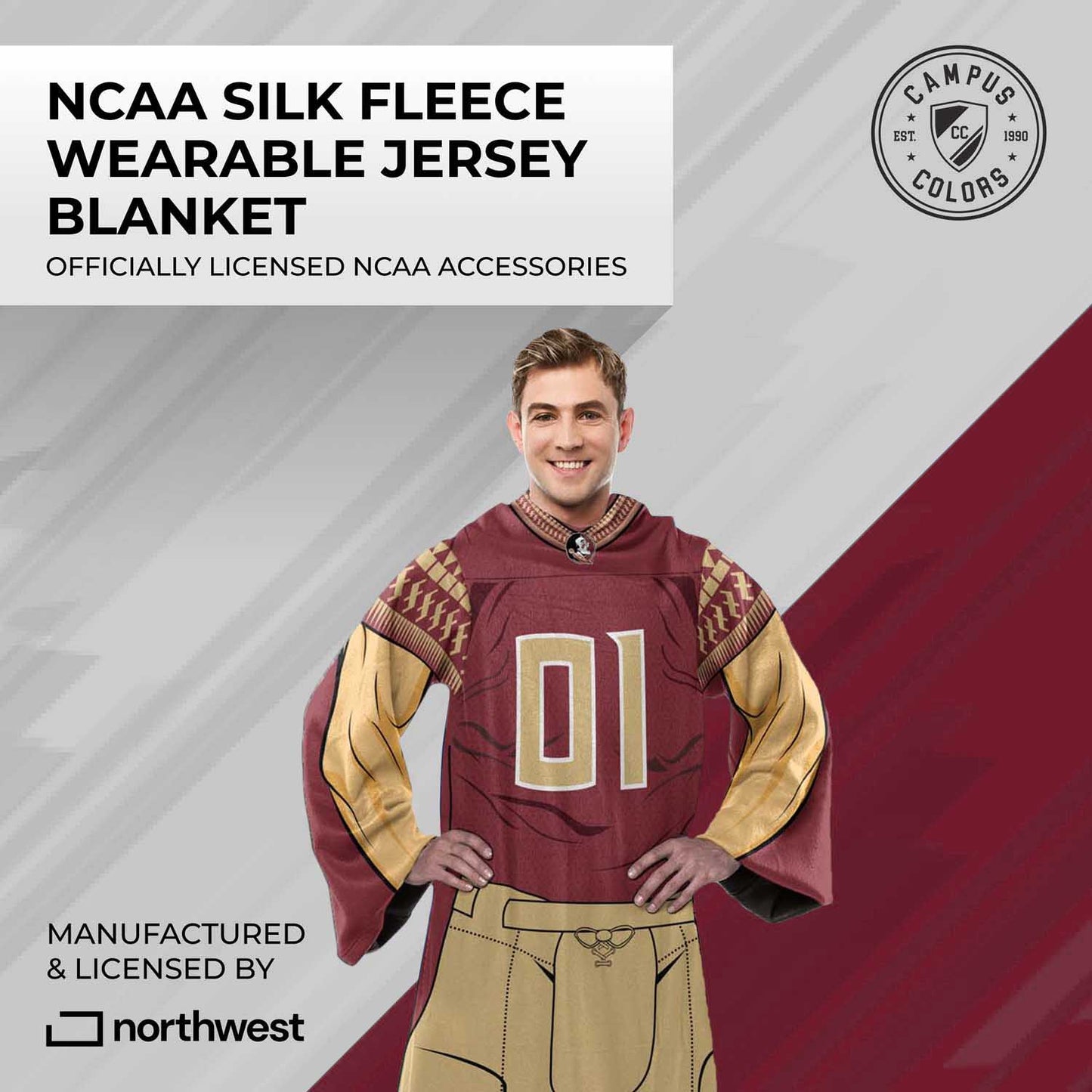 Florida State Seminoles NCAA Team Wearable Blanket with Sleeves - Maroon