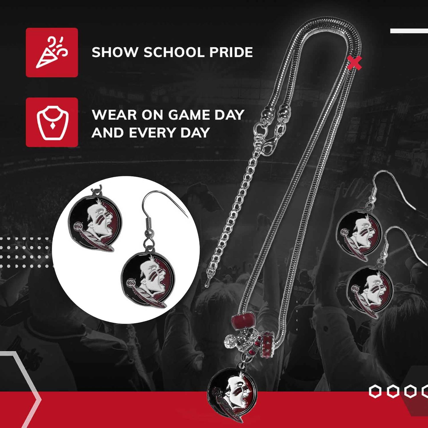 Florida State Seminoles Collegiate Game Day Necklace and Earrings - Silver