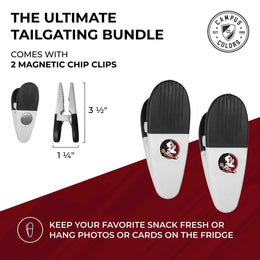 Florida State Seminoles Collegiate University Two Piece Grilling Tools Set with 2 Magnet Chip Clips - Chrome