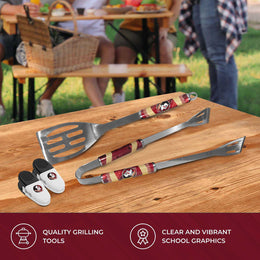 Florida State Seminoles Collegiate University Two Piece Grilling Tools Set with 2 Magnet Chip Clips - Chrome