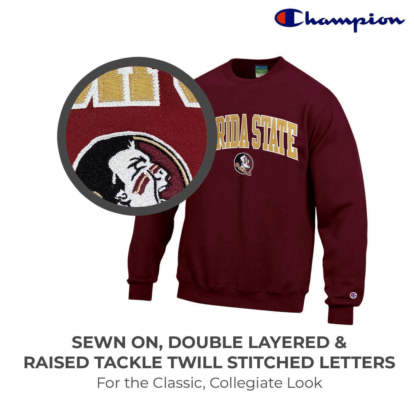 Florida State Seminoles Adult Tackle Twill Crewneck - Cardinal