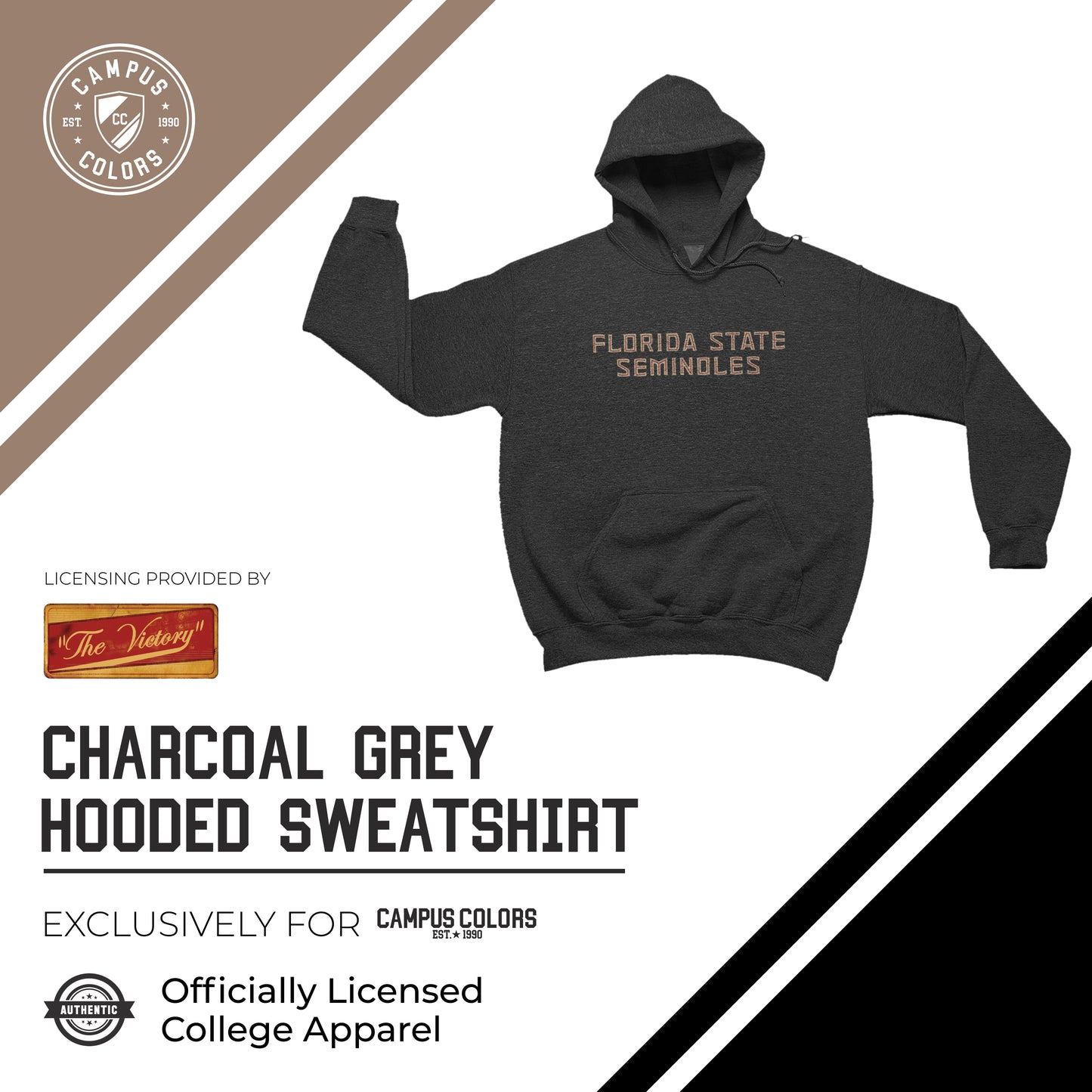 Florida State Seminoles NCAA Adult Cotton Blend Charcoal Hooded Sweatshirt - Charcoal