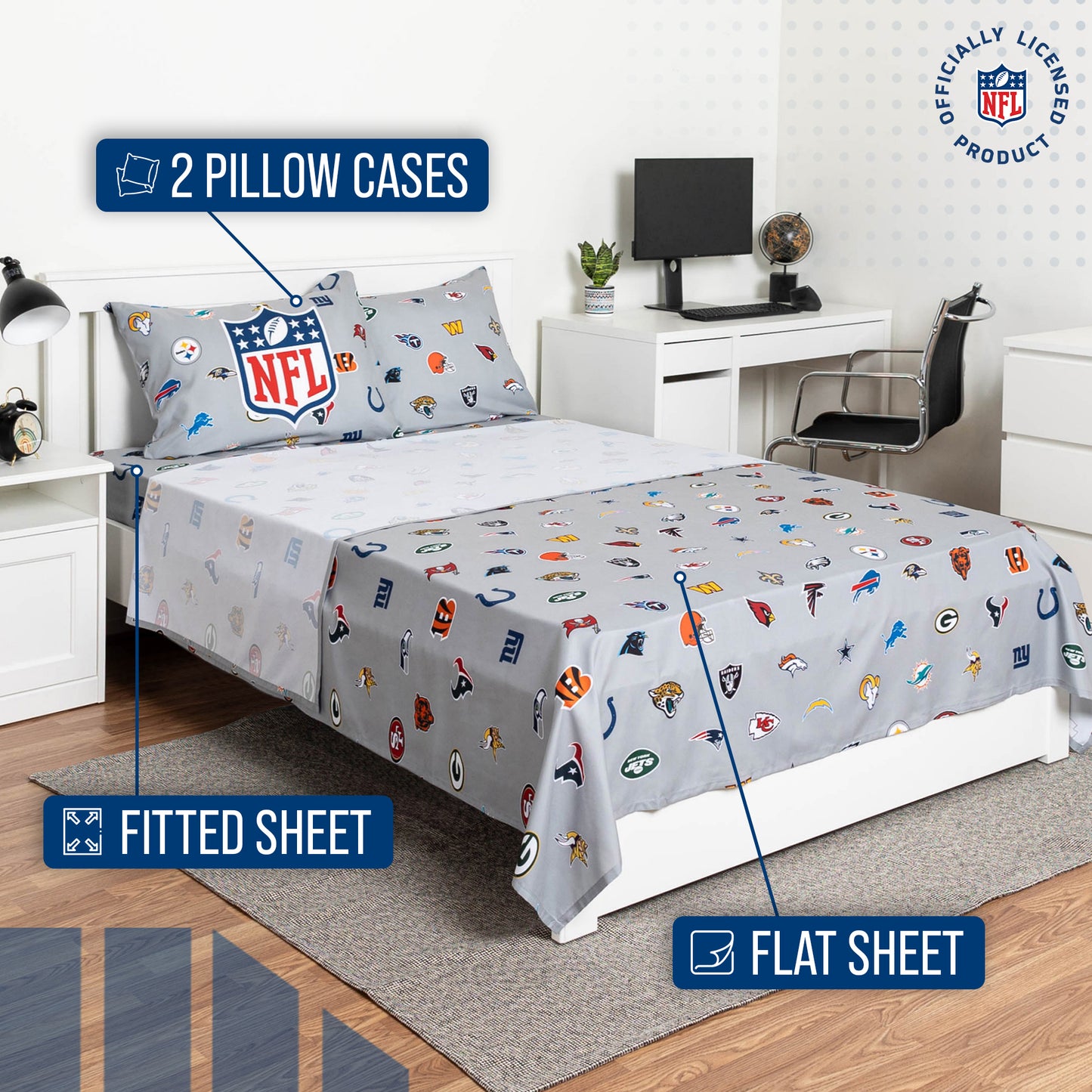NFL  Ultimate Fan Repeating All Team Logo Bedding Set - Team Color