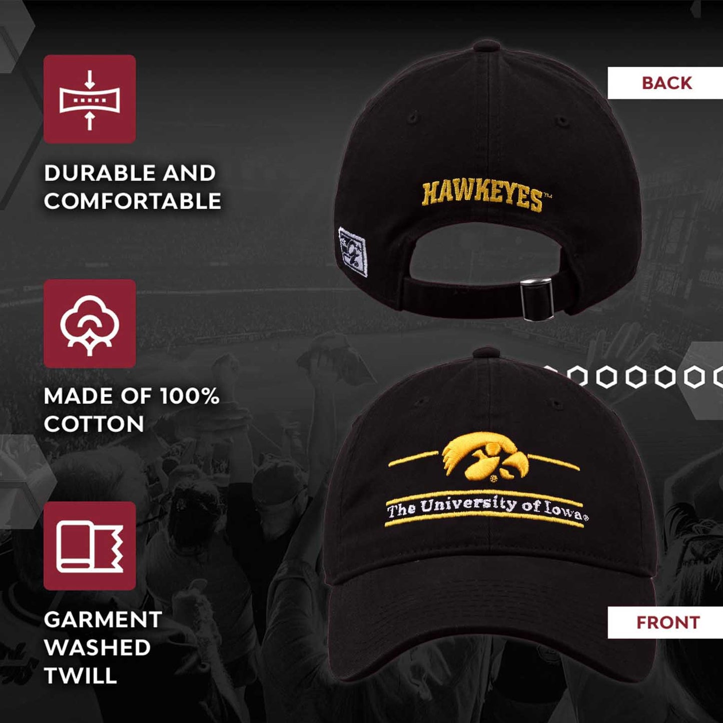 Iowa Hawkeyes NCAA Adult Bar Hat - Black