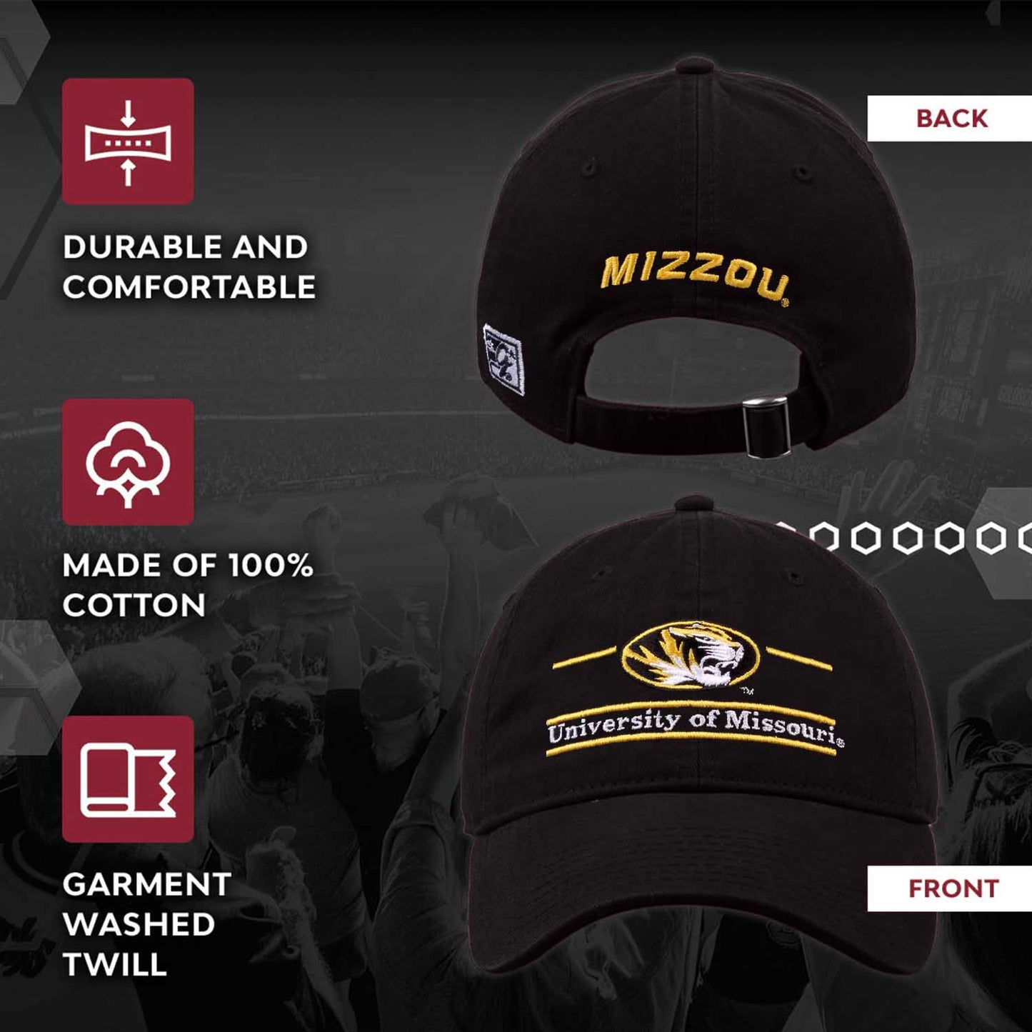 Missouri Tigers NCAA Adult Bar Hat - Black