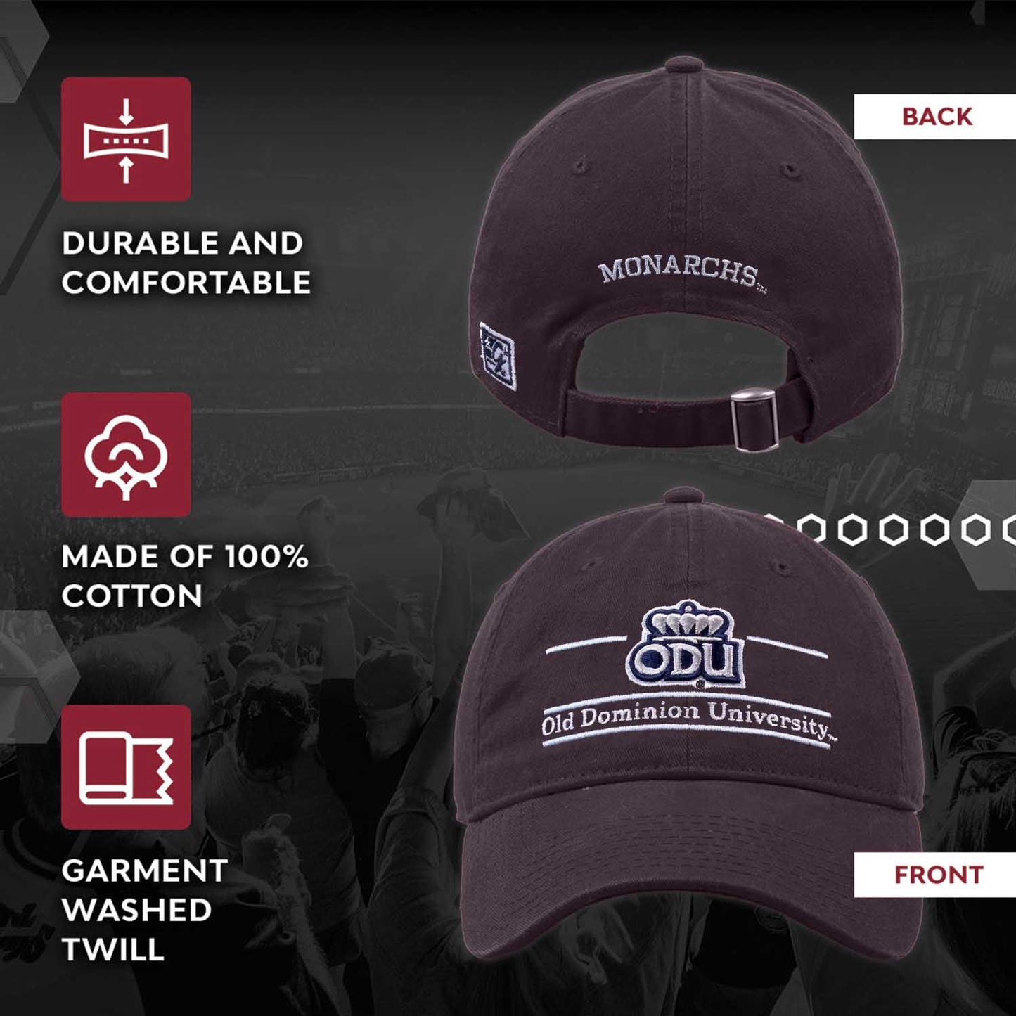Old Dominion Monarchs NCAA Adult Bar Hat - Black