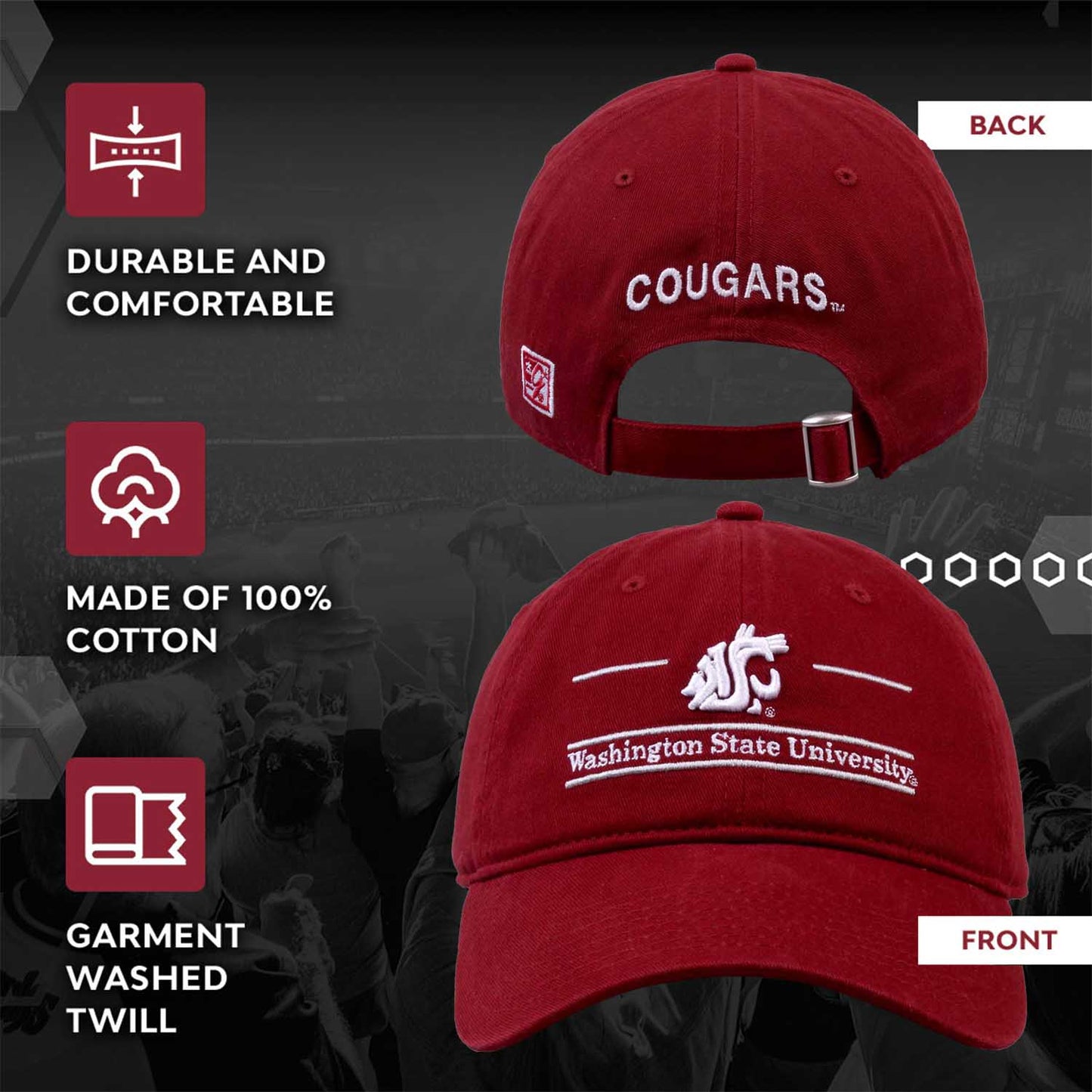 Washington State Cougars NCAA Adult Bar Hat - Cardinal