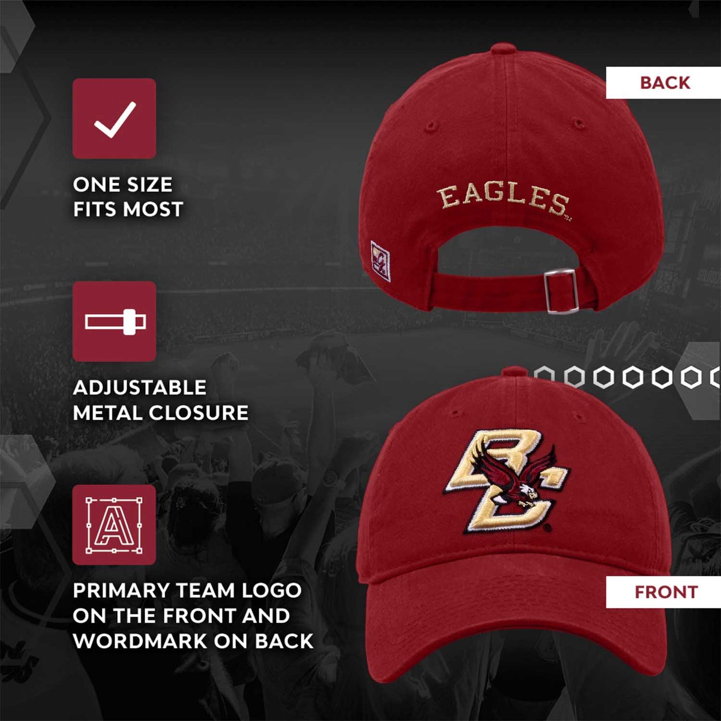 Boston College Eagles NCAA Adult Relaxed Fit Logo Hat - Maroon