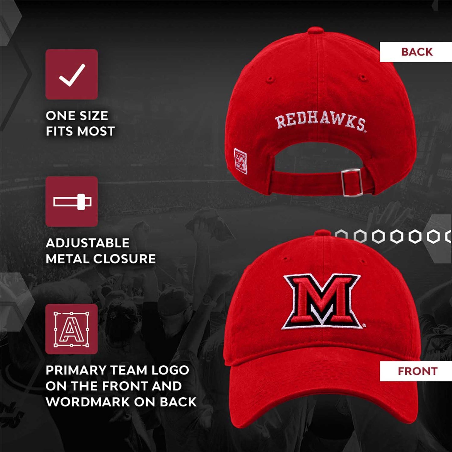 Miami Redhawks NCAA Adult Relaxed Fit Logo Hat - Red