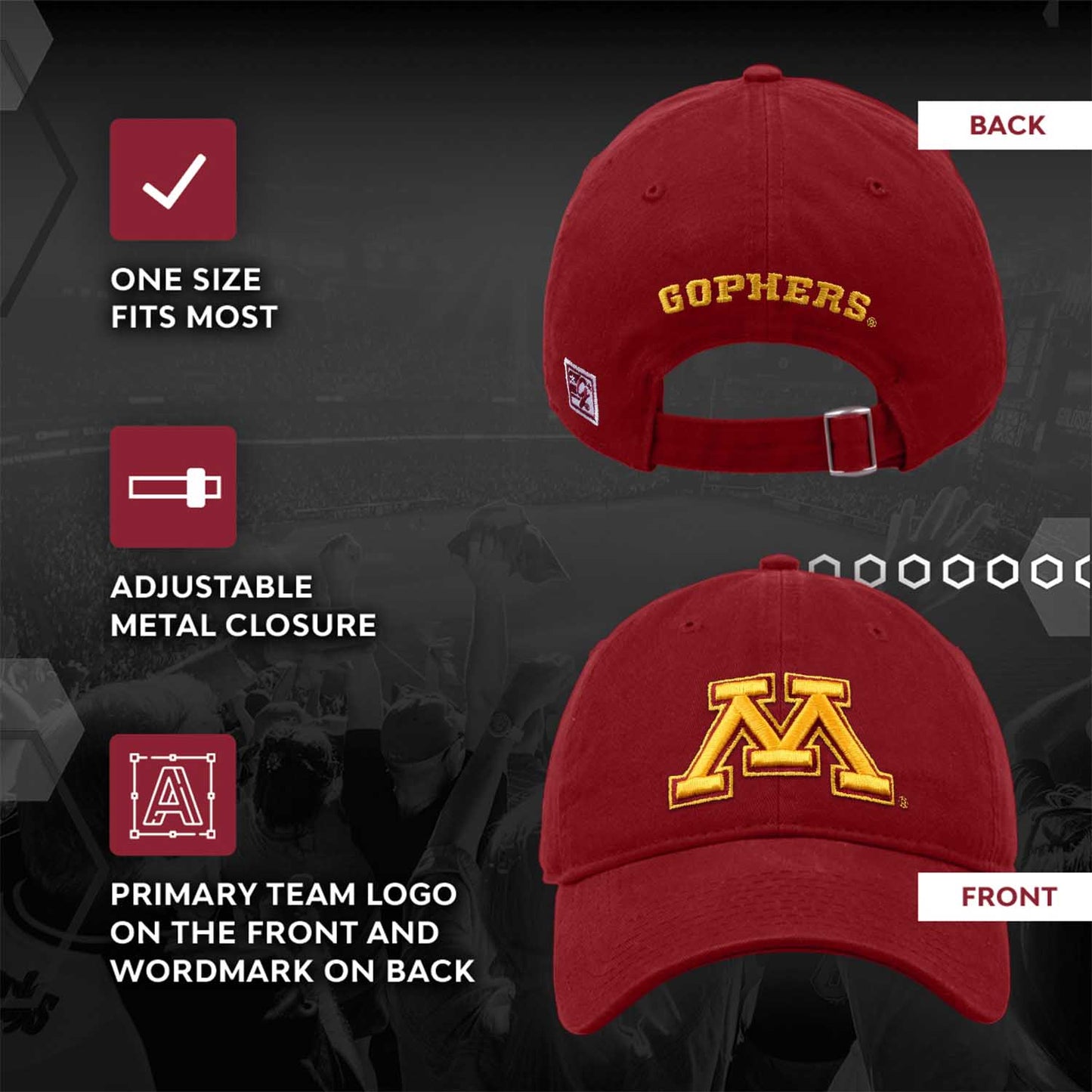 Minnesota Golden Gophers NCAA Adult Relaxed Fit Logo Hat - Maroon