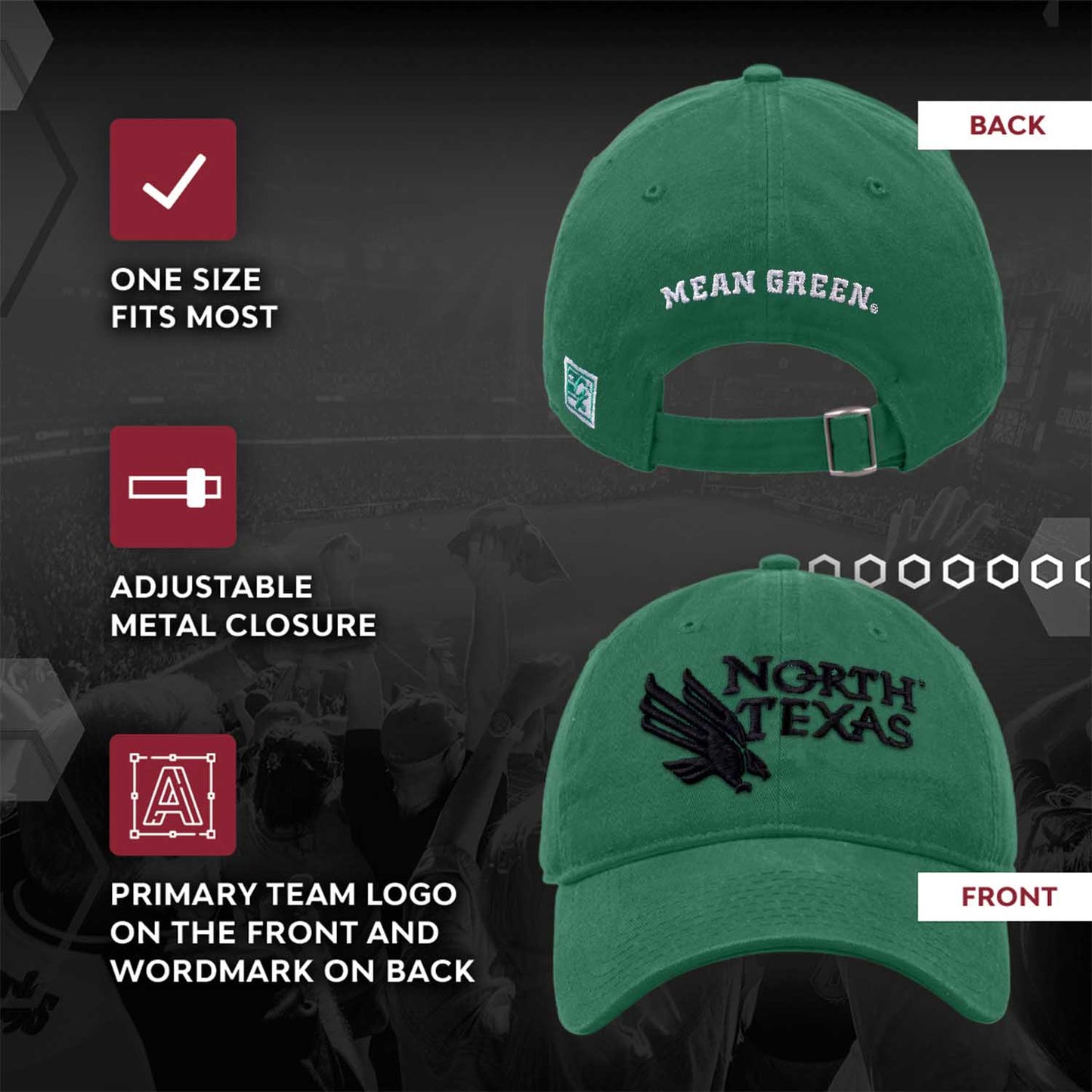 North Texas Mean Green NCAA Adult Relaxed Fit Logo Hat - Kelly Green