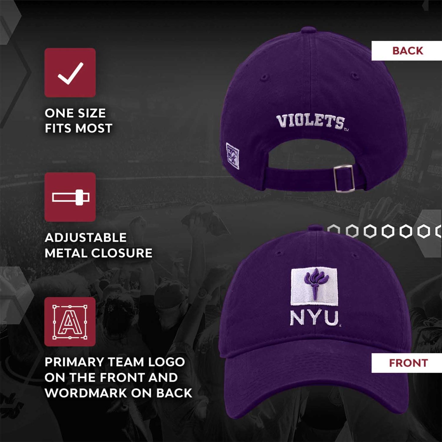 NYU Violets NCAA Adult Relaxed Fit Logo Hat - Purple