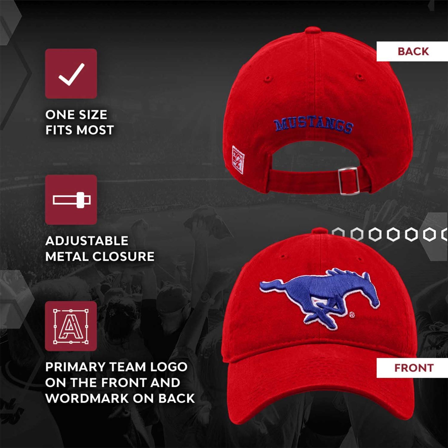 SMU Mustangs NCAA Adult Relaxed Fit Logo Hat - Red