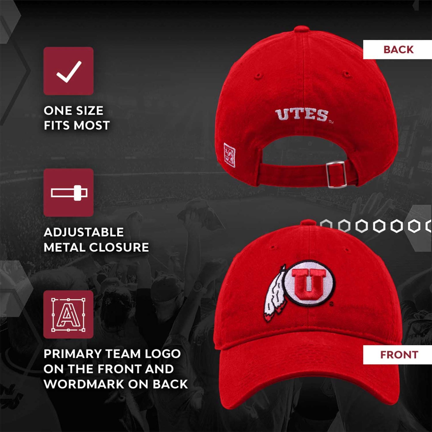 Utah Utes NCAA Adult Relaxed Fit Logo Hat - Red