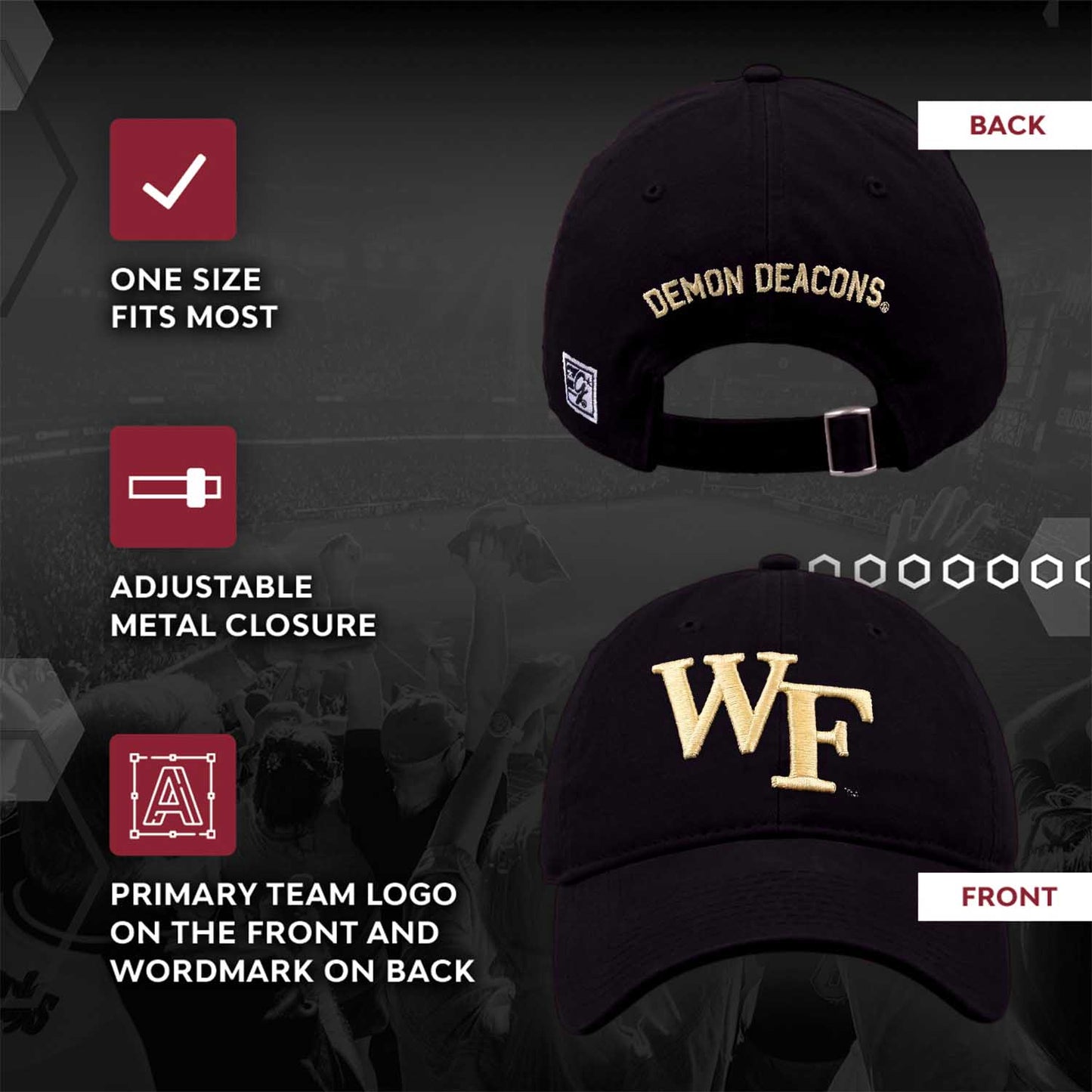 Wake Forest Demon Deacons NCAA Adult Relaxed Fit Logo Hat - Black