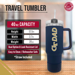 Georgia Tech Yellowjackets Collegiate 40oz Stainless Steel Travel Tumbler with Handle for Dad - Navy