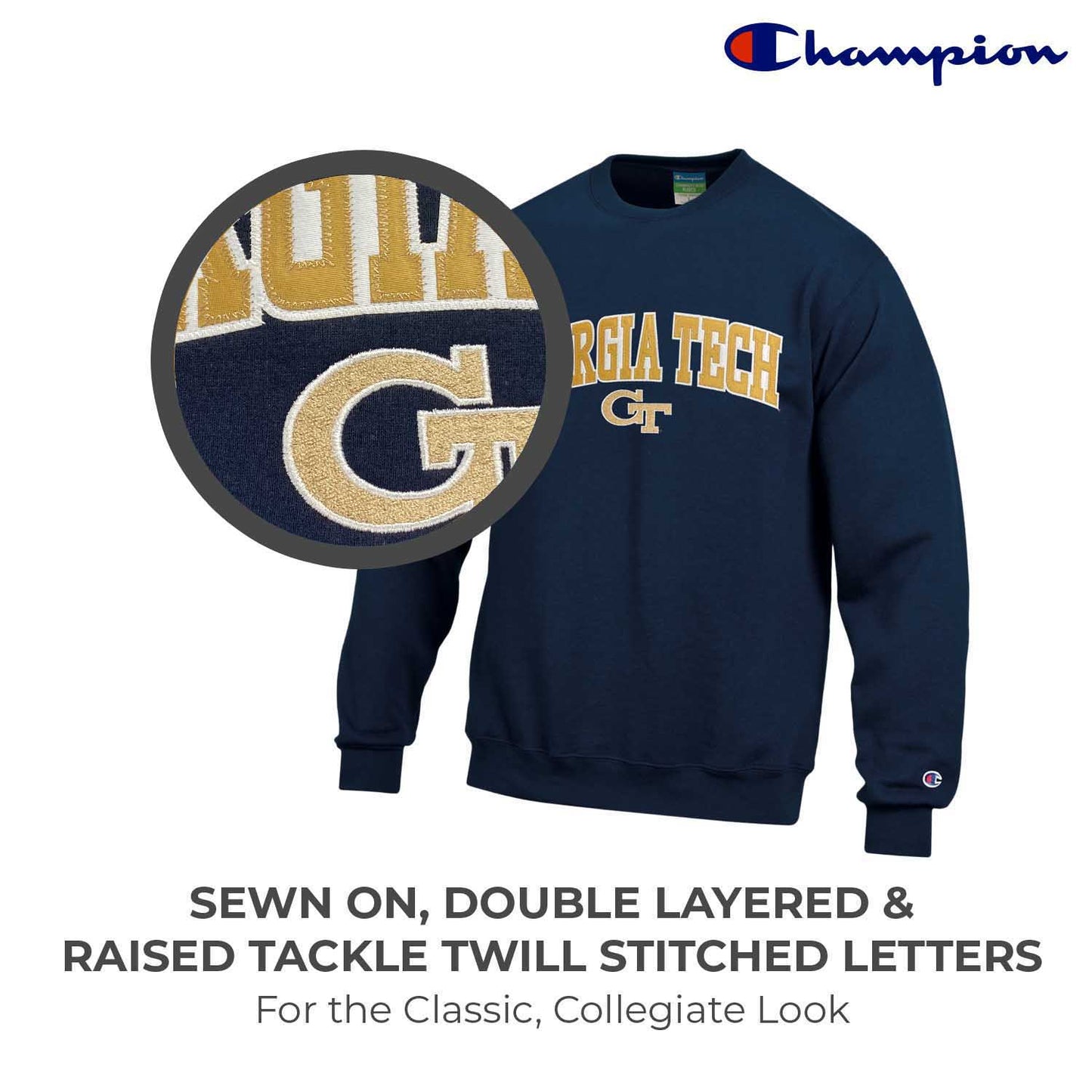 Georgia Tech Yellowjackets Adult Tackle Twill Crewneck - Navy