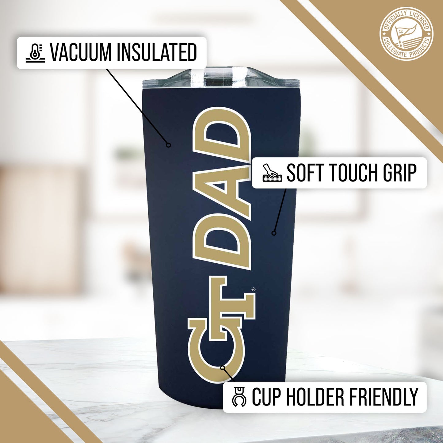 Georgia Tech Yellowjackets NCAA Stainless Steel Travel Tumbler for Dad - Navy
