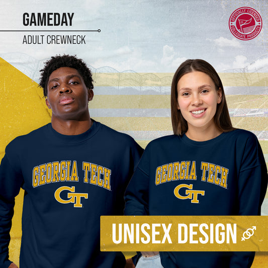 Georgia Tech Yellowjackets Adult Arch & Logo Soft Style Gameday Crewneck Sweatshirt - Navy