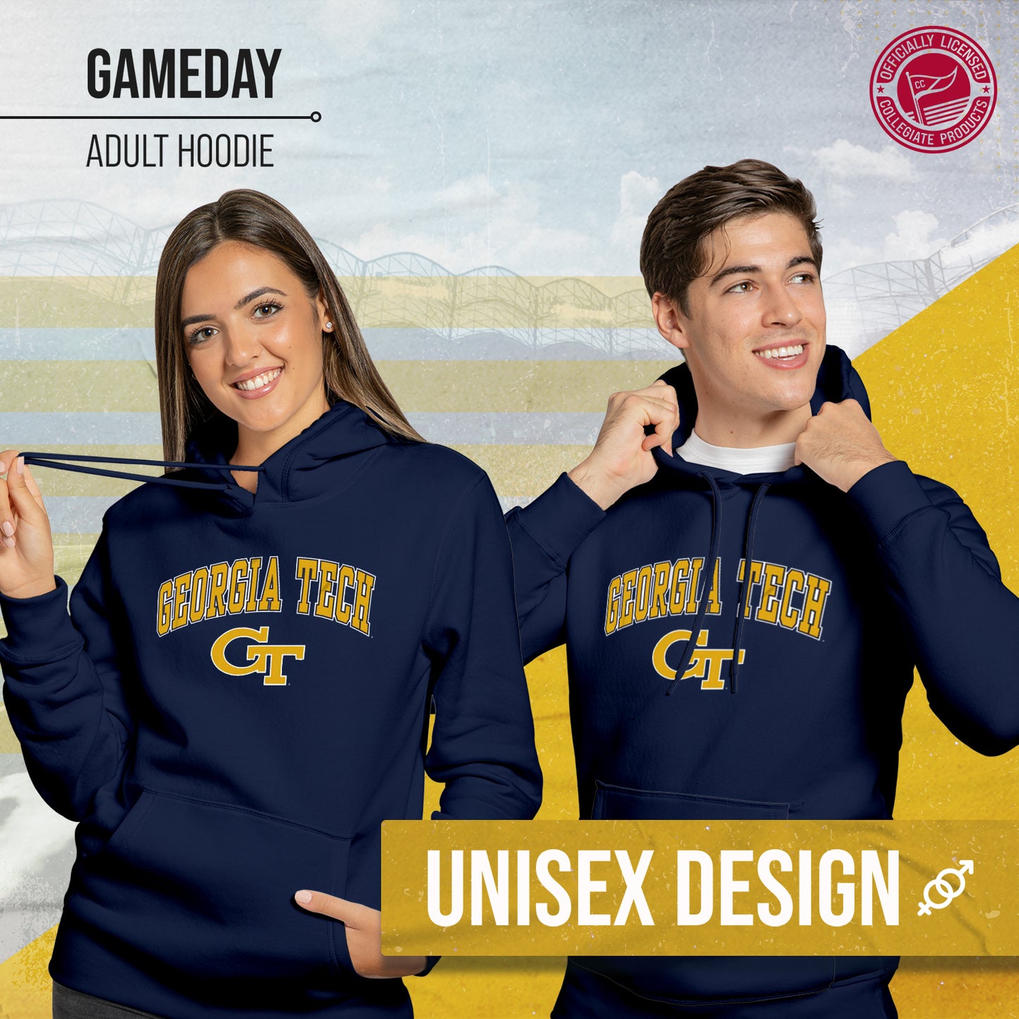 Georgia Tech Yellowjackets Adult Arch & Logo Soft Style Gameday Hooded Sweatshirt - Navy