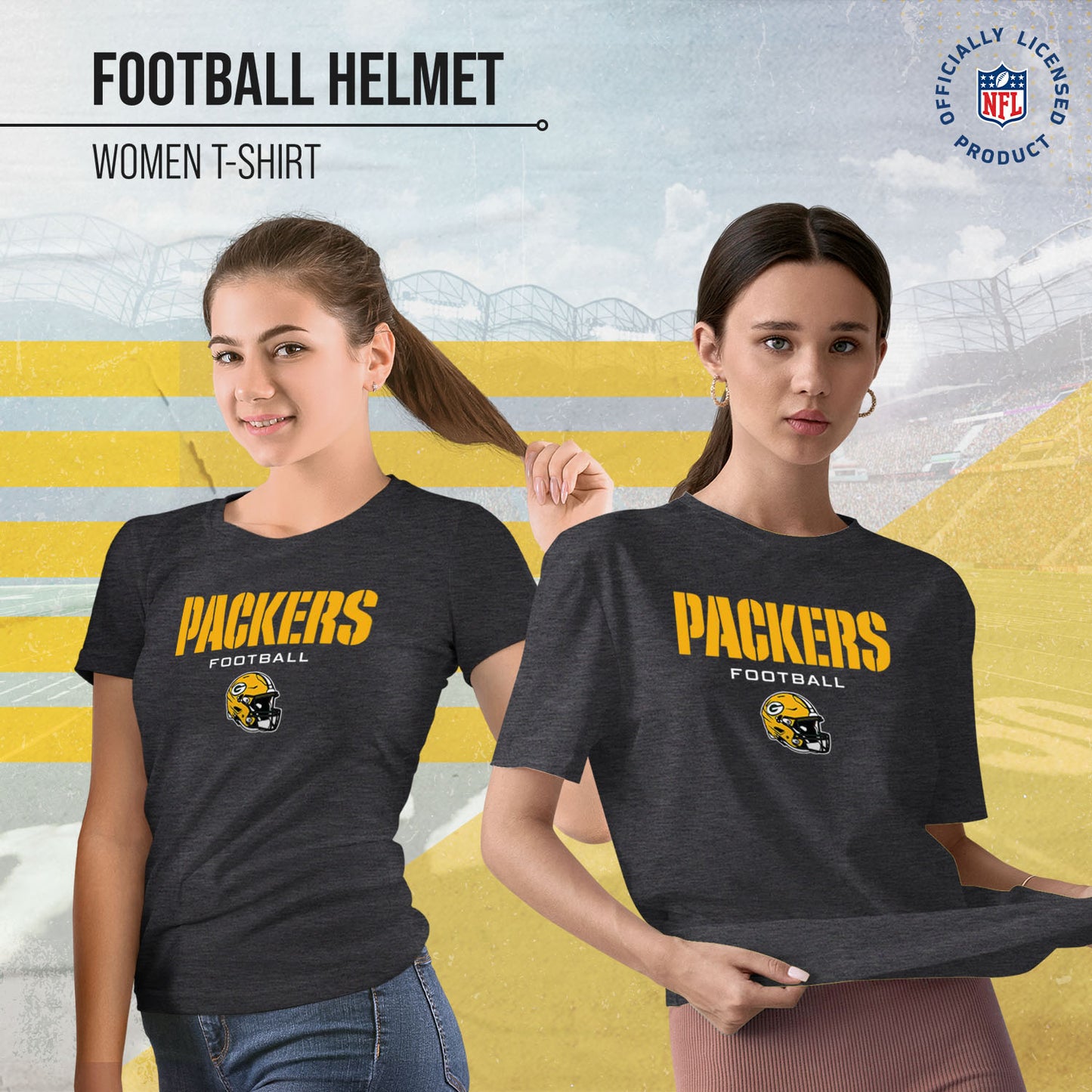 Green Bay Packers Women's NFL Football Helmet Short Sleeve Tagless T-Shirt - Charcoal
