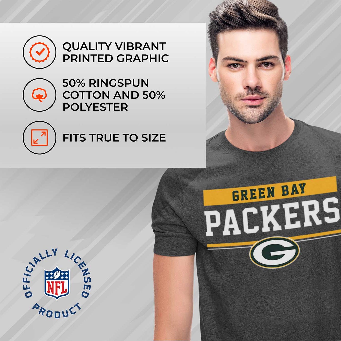 Green Bay Packers NFL Adult Team Block Tagless T-Shirt - Charcoal