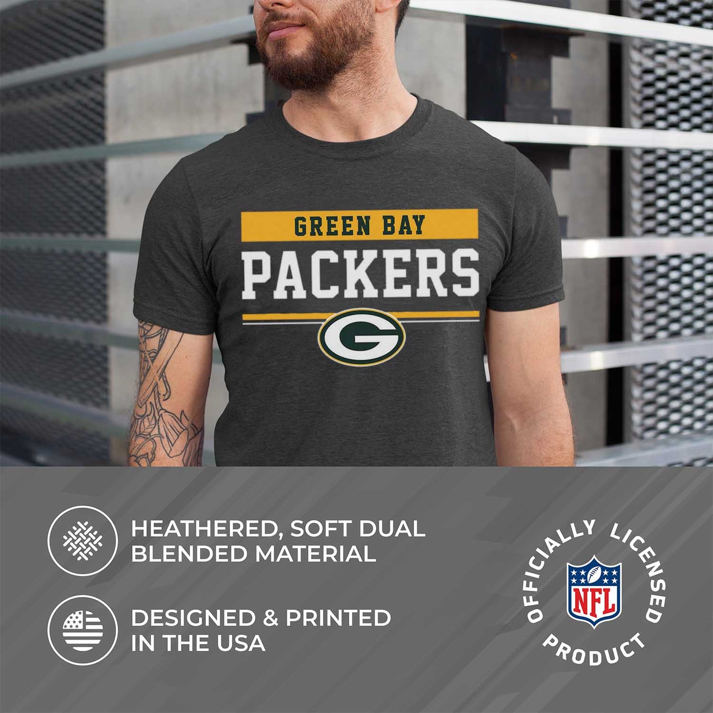 Green Bay Packers NFL Adult Team Block Tagless T-Shirt - Charcoal