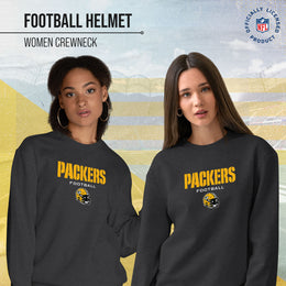 Green Bay Packers Women's NFL Football Helmet Charcoal Slouchy Crewneck -Tagless Lightweight Pullover - Charcoal