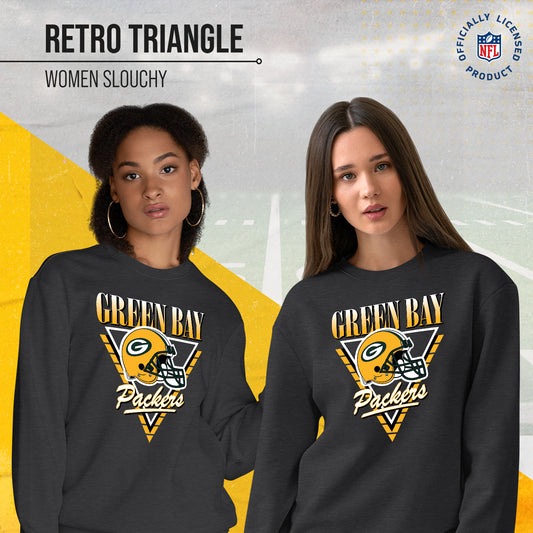Green Bay Packers NFL Womens Retro Triangle Slouchy Crewneck - Heather Charcoal