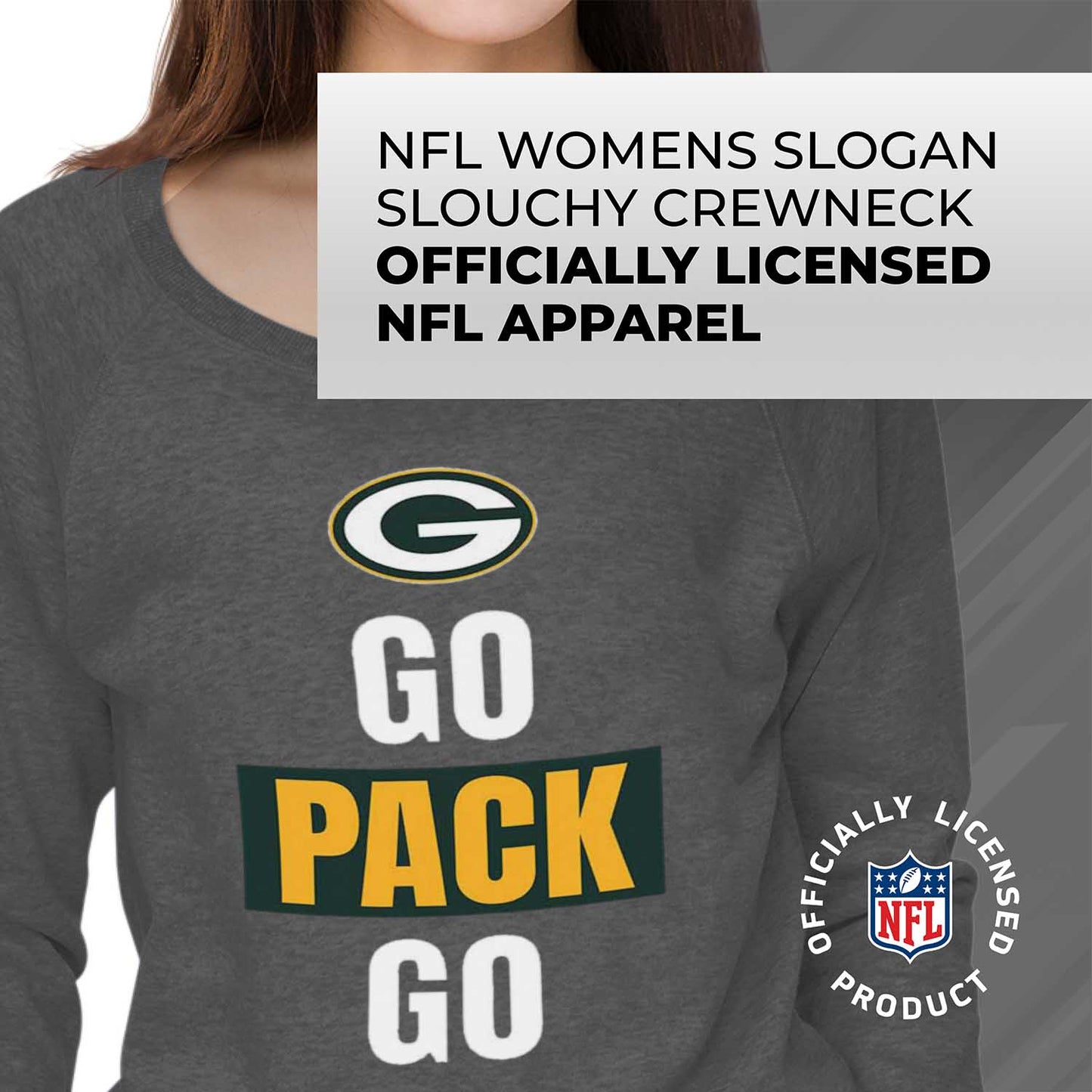 Green Bay Packers NFL Womens Team Slogan Crew Neck - Sport Gray