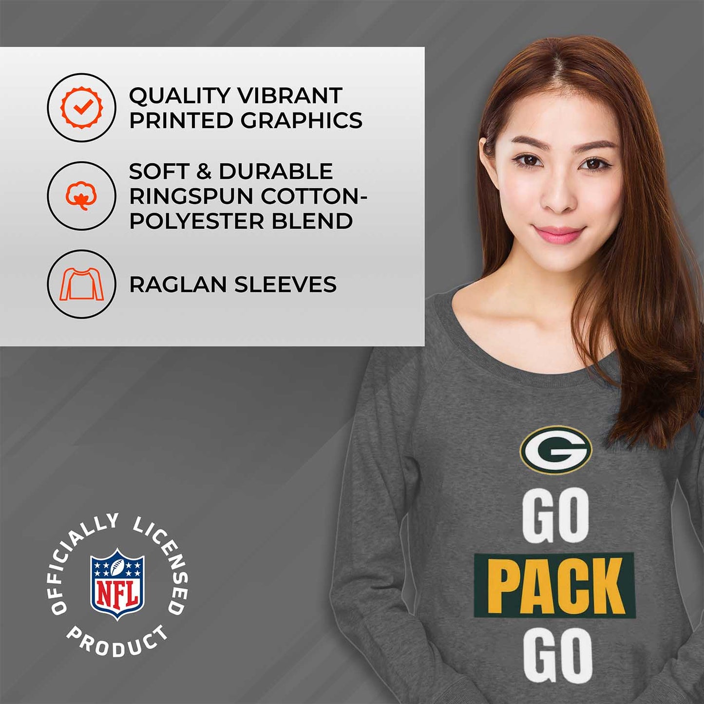 Green Bay Packers NFL Womens Team Slogan Crew Neck - Sport Gray