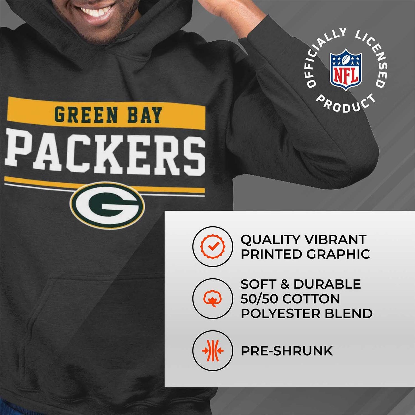 Green Bay Packers NFL Adult Gameday Charcoal Hooded Sweatshirt - Charcoal
