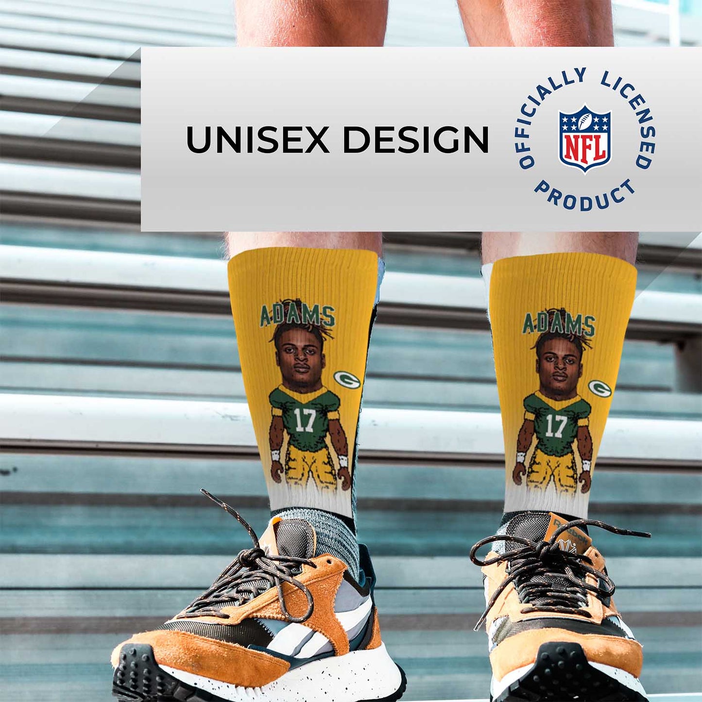 Green Bay Packers FBF NFL Adult V Curve MVP Player Crew Socks - Gold #17