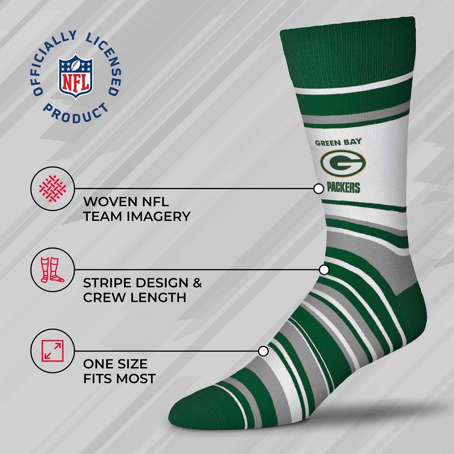 Green Bay Packers NFL Adult Striped Dress Socks - Green