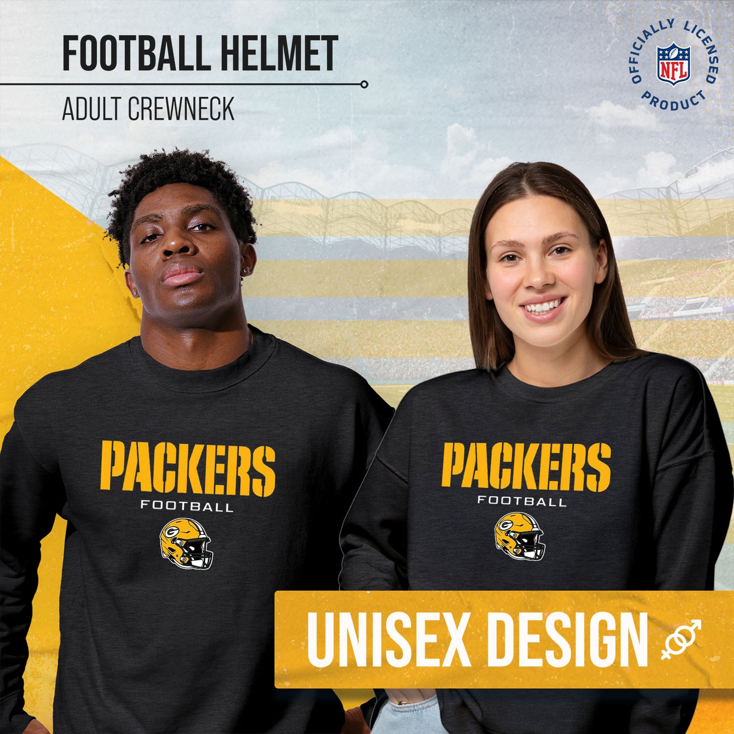 Green Bay Packers Adult NFL Football Helmet Heather Crewneck Sweatshirt - Charcoal