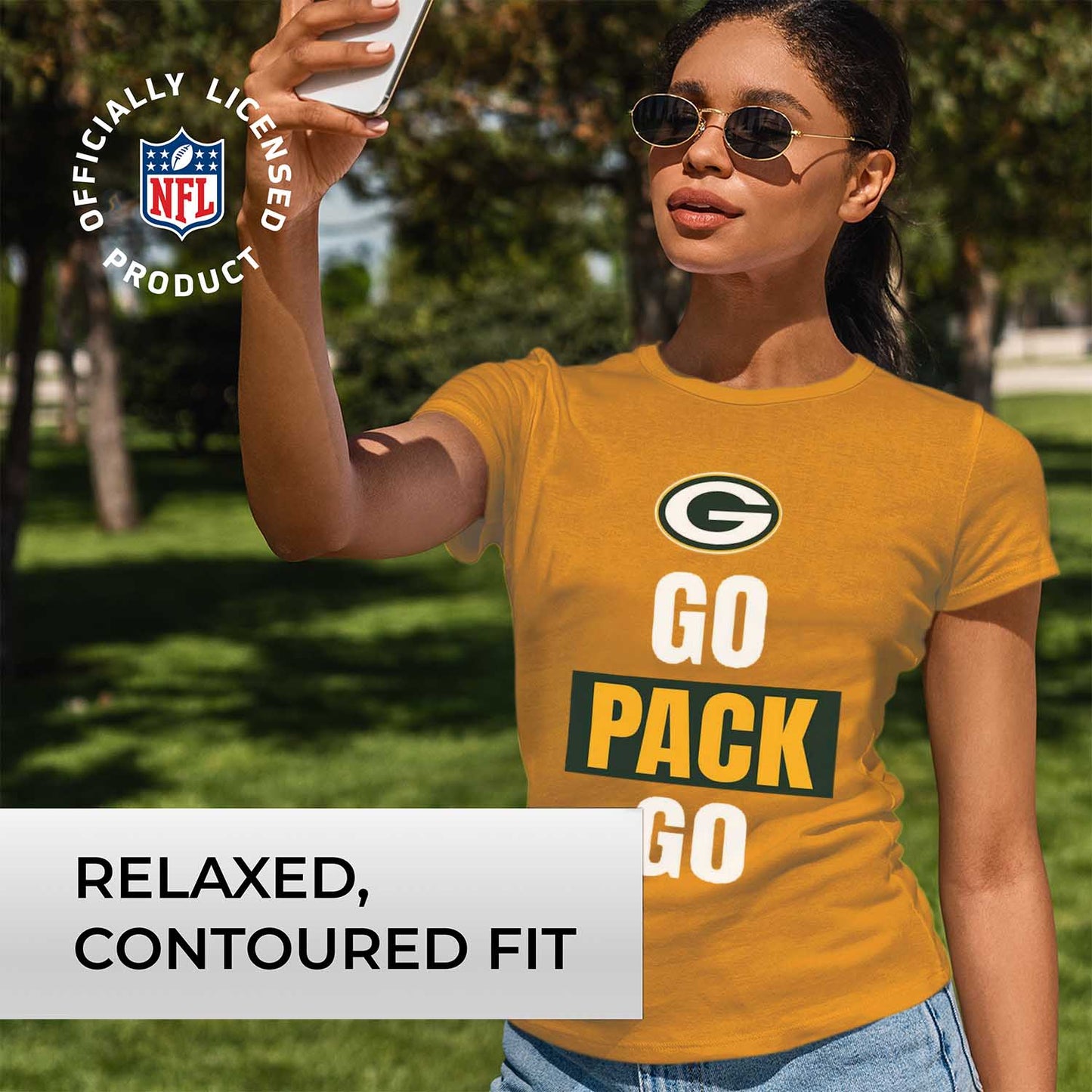 Green Bay Packers NFL Womens Team Slogan Short Sleeve Tshirt - Gold