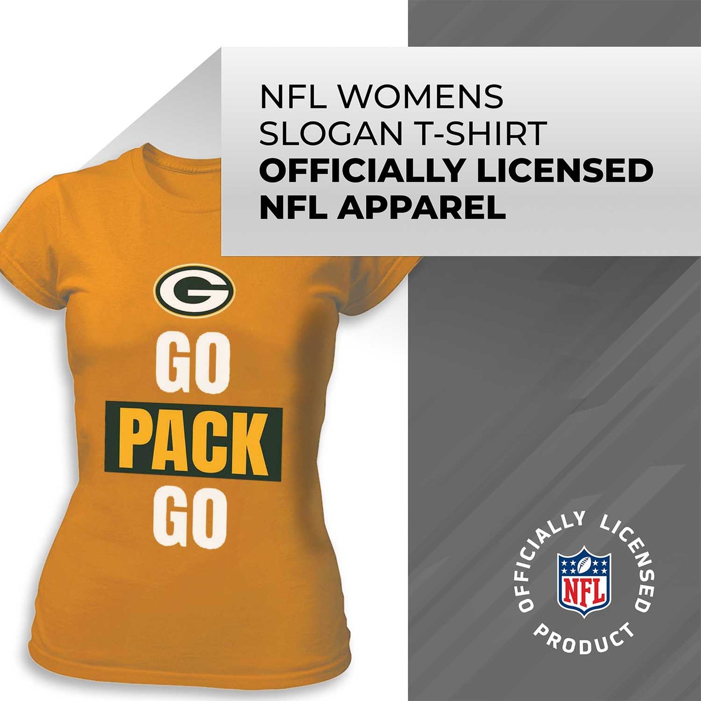 Green Bay Packers NFL Womens Team Slogan Short Sleeve Tshirt - Gold