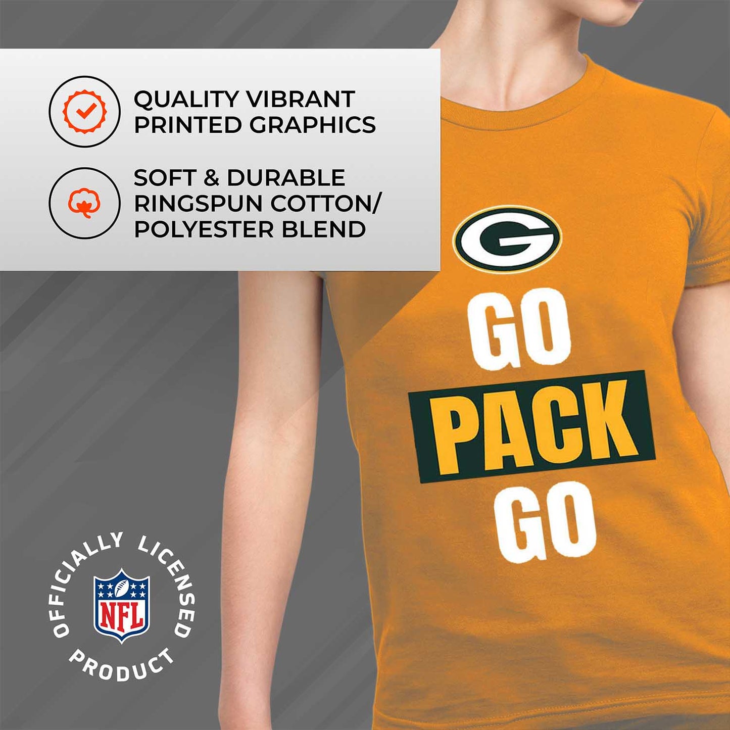 Green Bay Packers NFL Womens Team Slogan Short Sleeve Tshirt - Gold