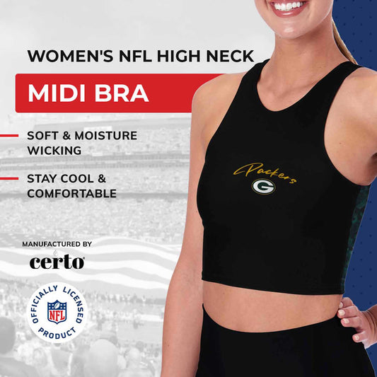 Green Bay Packers NFL Women's Sports Bra Activewear - Black