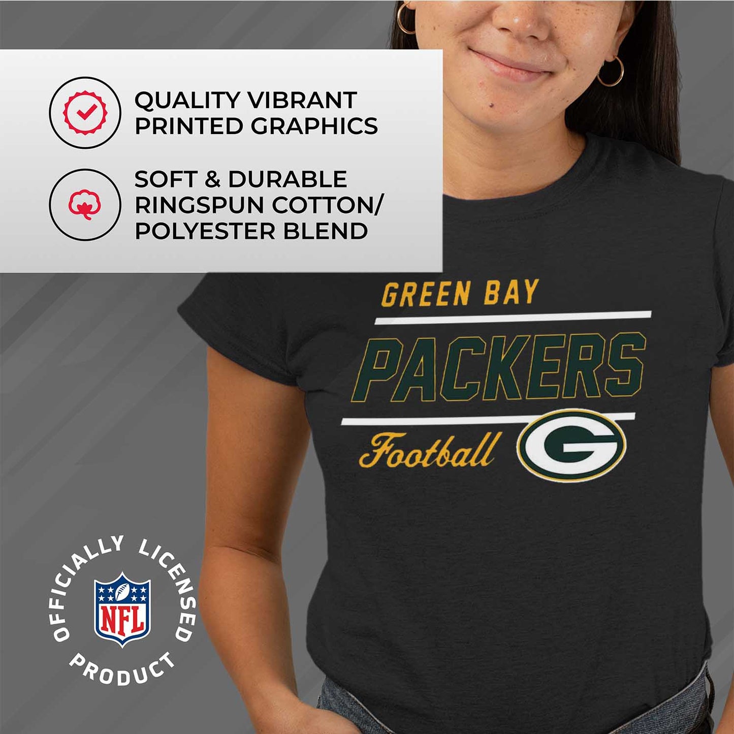 Green Bay Packers NFL Womens Plus Size Relaxed Fit T-Shirt - Black