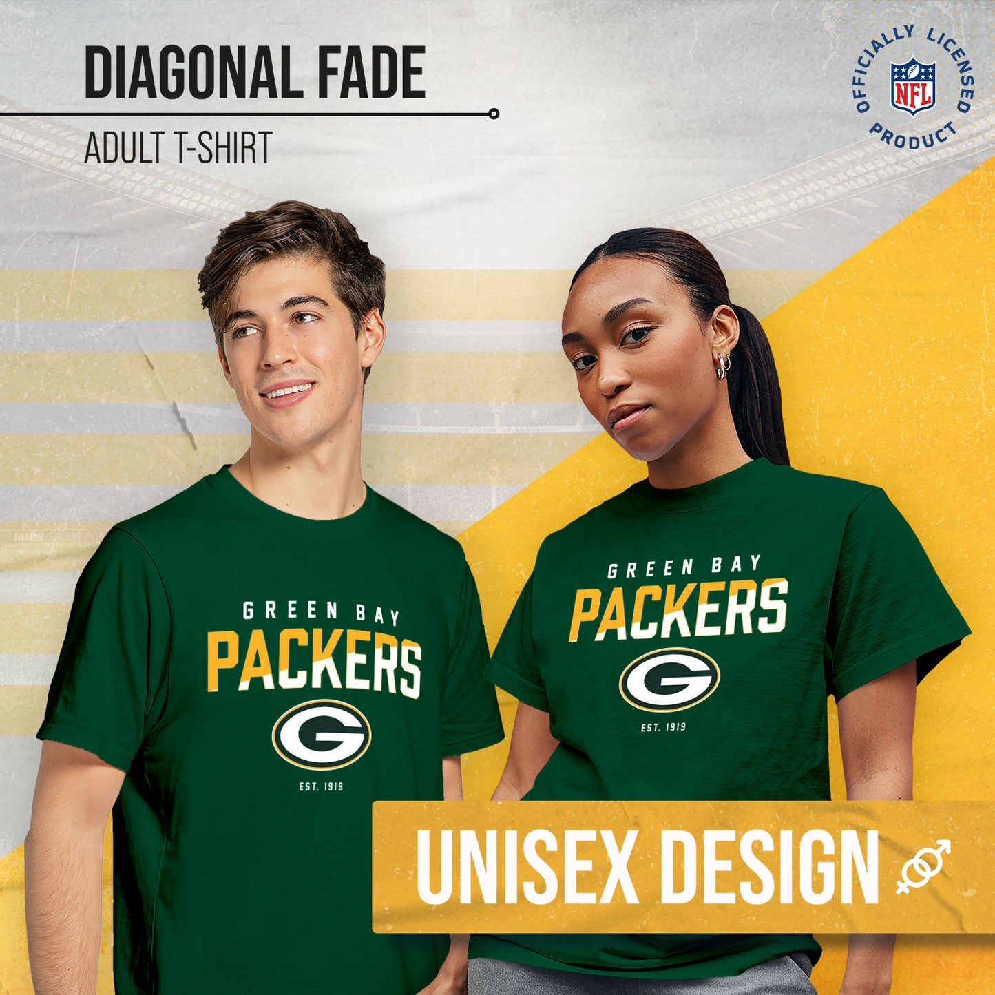 Green Bay Packers Adult NFL Diagonal Fade Color Block T-Shirt - Forest Green