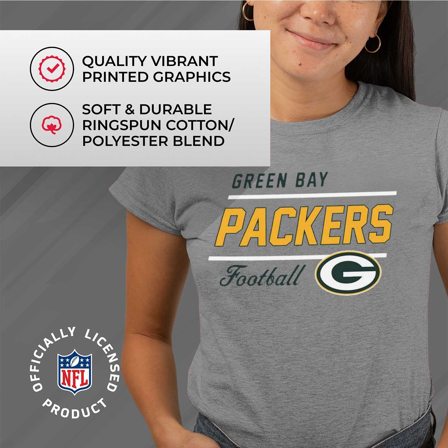 Green Bay Packers NFL Womens Plus Size Relaxed Fit T-Shirt - Gray