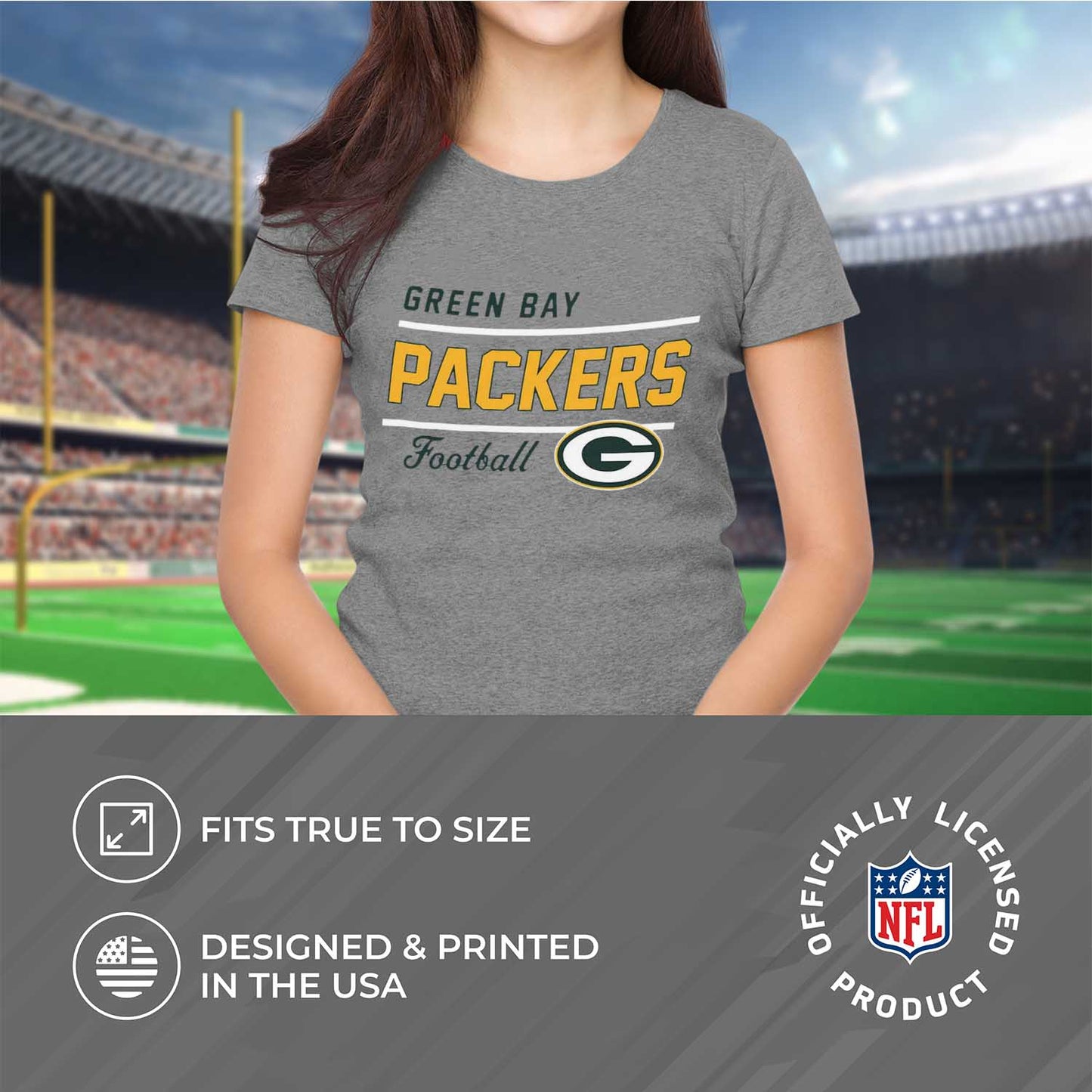 Green Bay Packers NFL Womens Plus Size Relaxed Fit T-Shirt - Gray